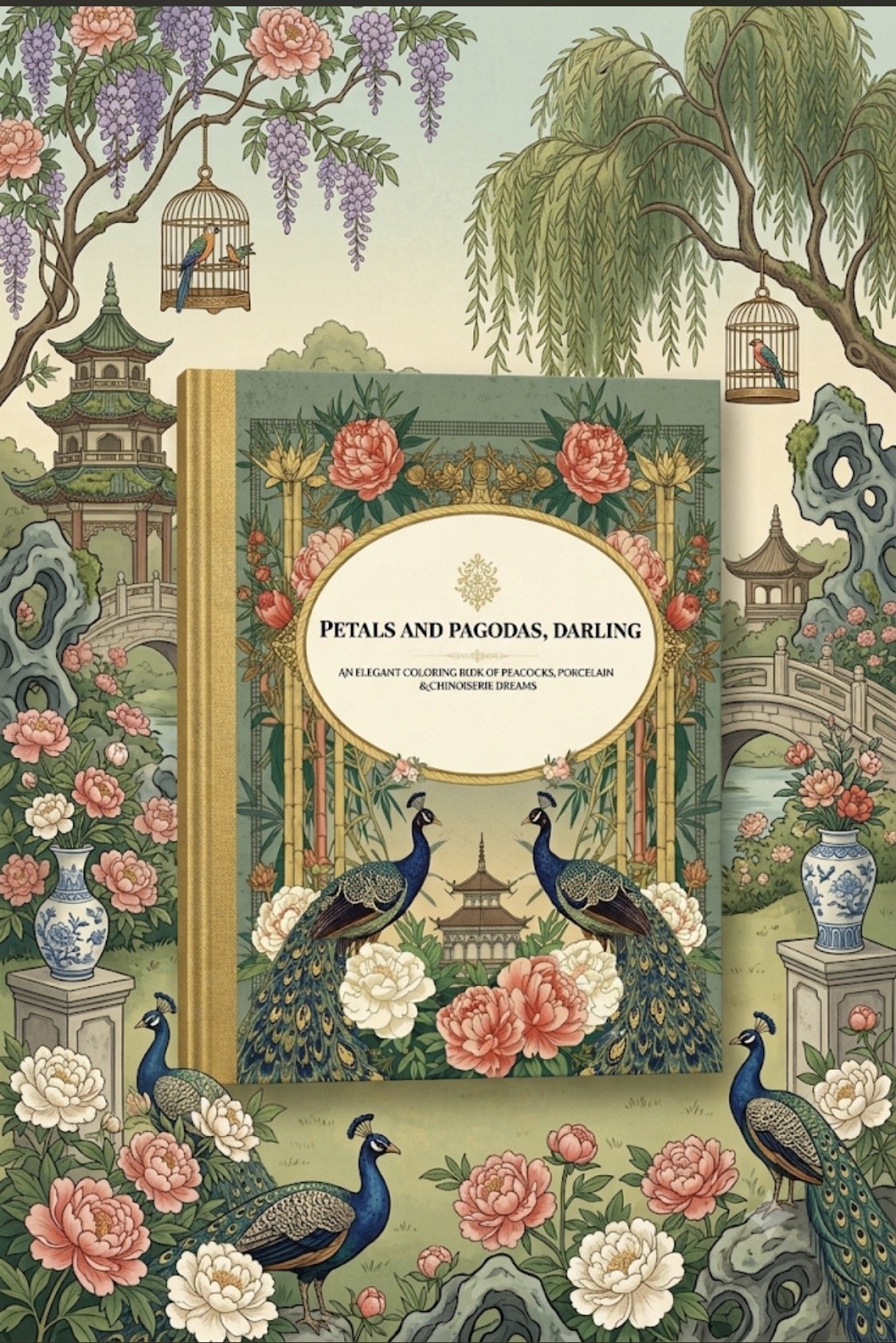 Elegant Coloring Book of Peacocks, Porcelain and Chinoiserie Dreams