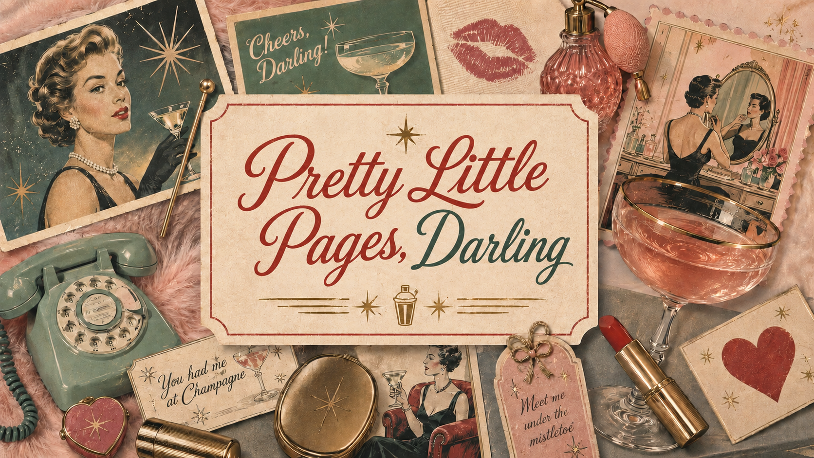 Pretty Little Pages, Darling is a glamorous coloring book collection inspired by Old Hollywood romance, vintage holidays, charming little dramas, and the pleasure of making life look prettier than it has any right to be.