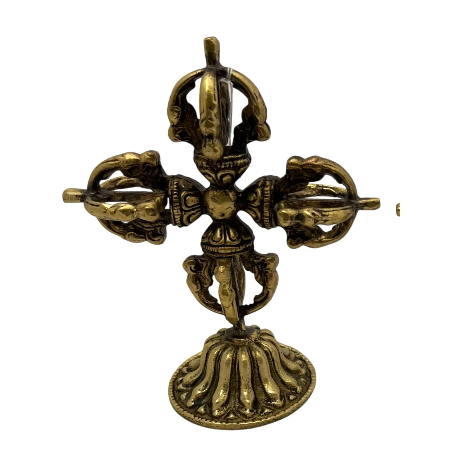 Standing Brass Visvavajra (Double Dorje) on Lotus Base