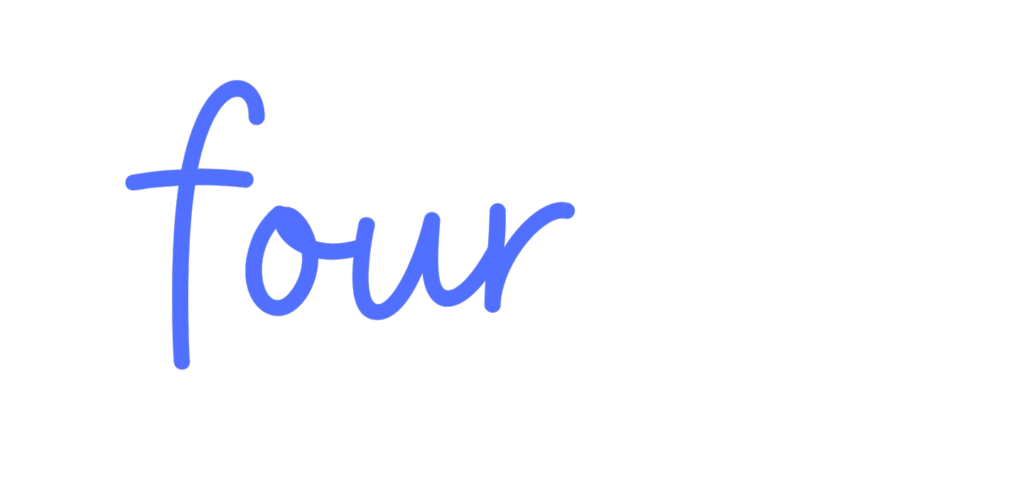 Blue handwritten word 'Four' on a black background