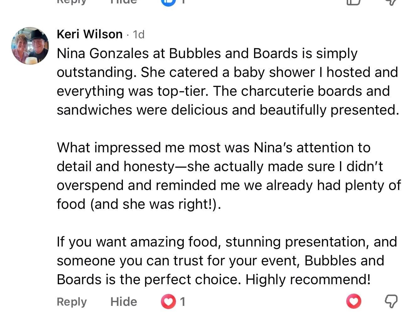 This Right Here Is Why I  Do What I Do. 

One of my core values with @bubbles.n.boards is putting People before Profit. My goal is always to guide clients towards what works best for their event, even if that means recommending less rather than more.