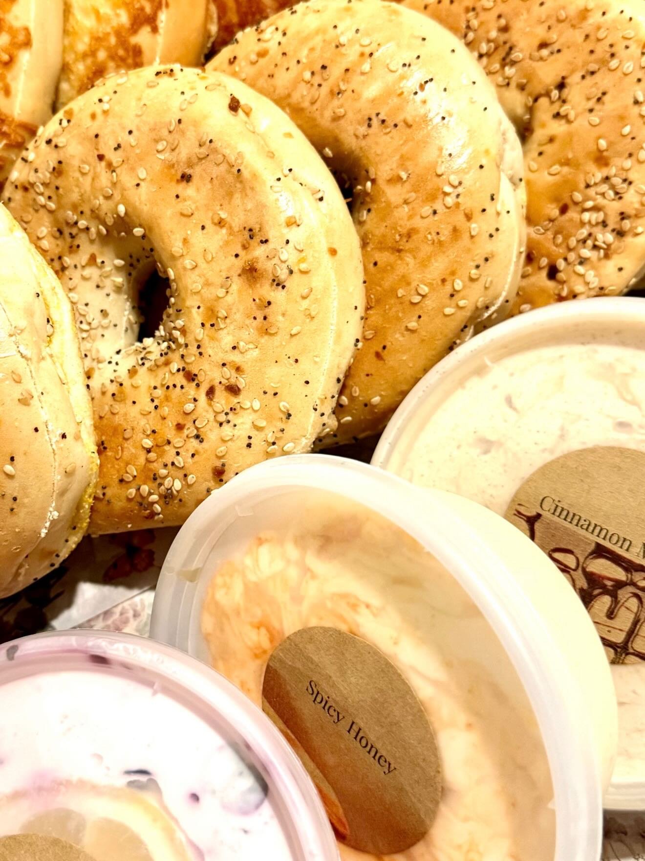 Corporate orders out the door, one brunch + one lunch. 

Brunch features our Spread the Love Bagel Box with signature house made cream cheeses &amp; fresh fruit parfaits. 

Lunch includes crudit&eacute; boxes, pasta salad, gourmet turkey pesto sandwi