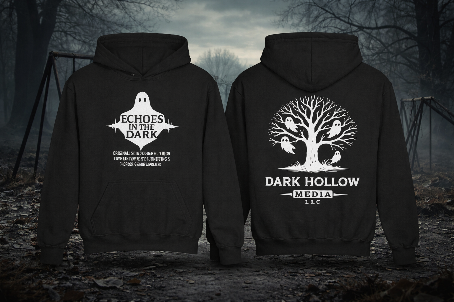 Youth Hoodie — "Echoes in the Dark" Minimal Gothic Logo Pullover