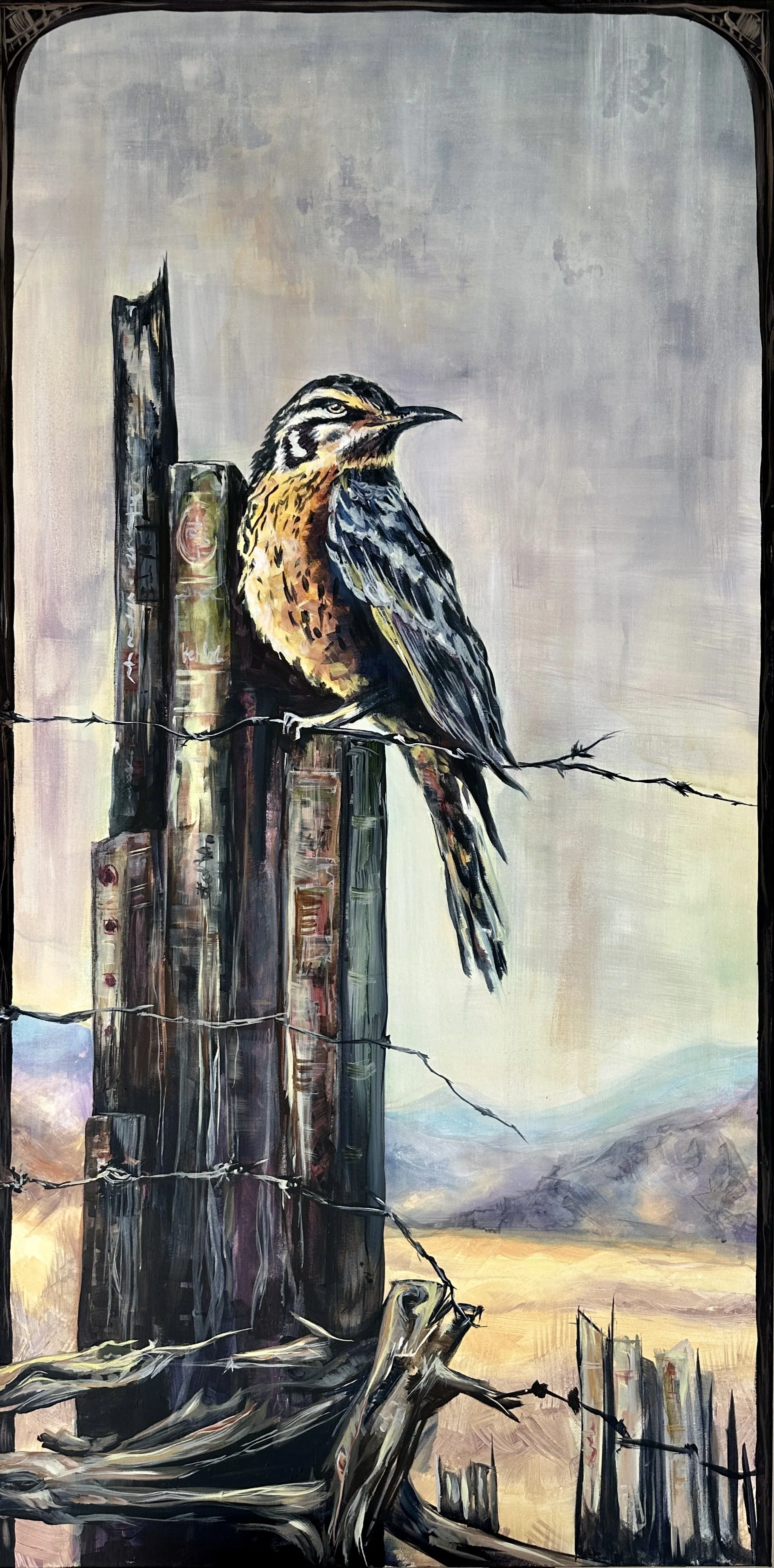 "Lark Listening" Acrylic on canvas, "48x24" SOLD