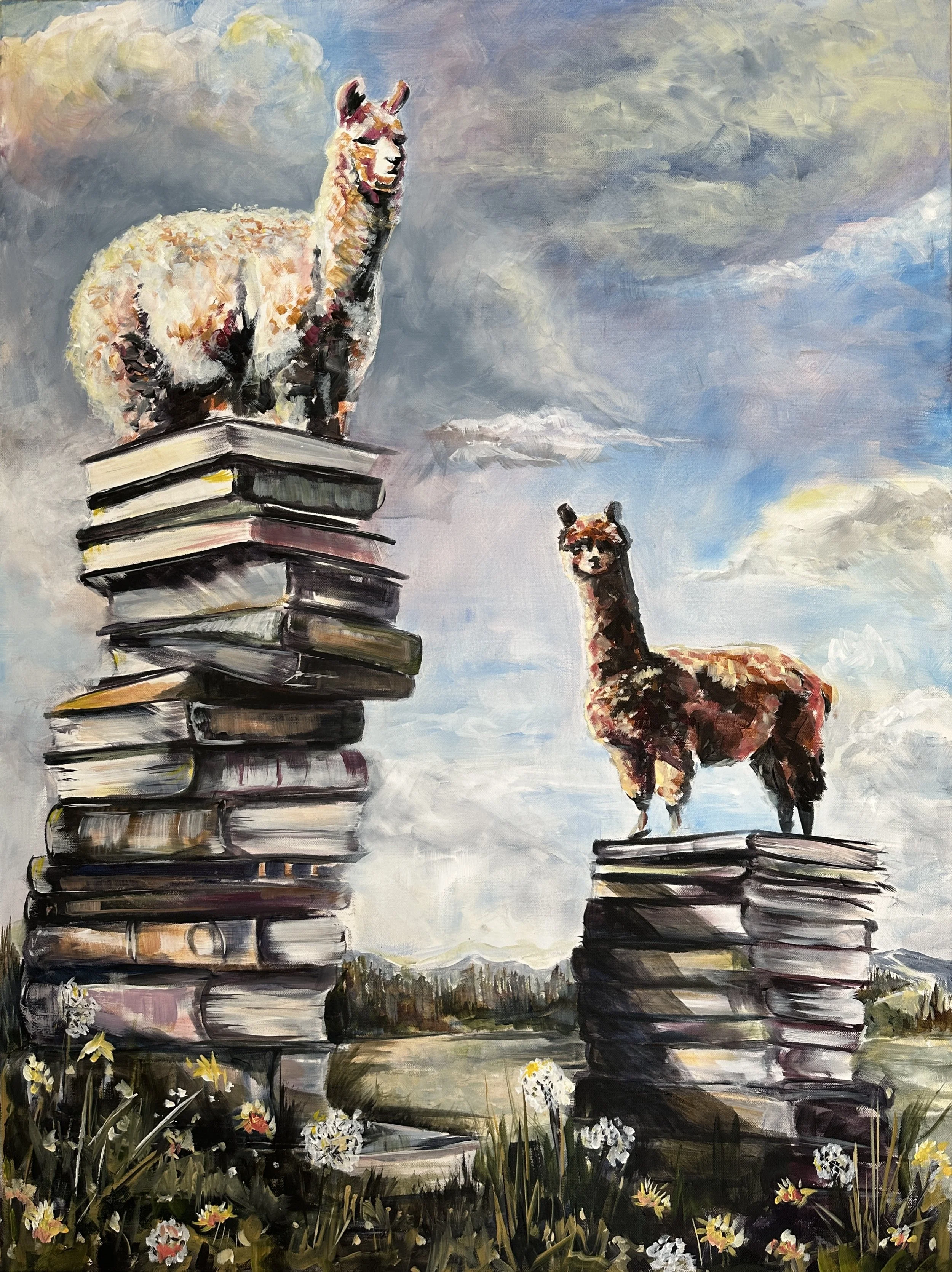 "Alpaca my Books" Acrylic on canvas 36"X24"