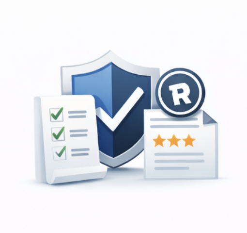 A person working at a wooden desk with a laptop displaying data charts, surrounded by printed documents, a smartphone, a cup, and markers.