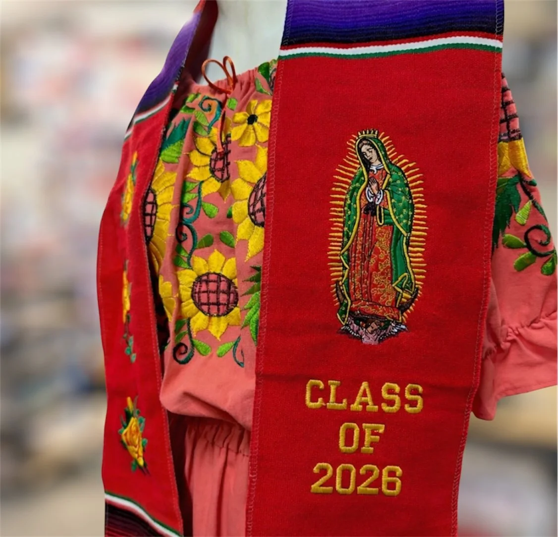 Graduation Stole Guadalupe Red With Flowers