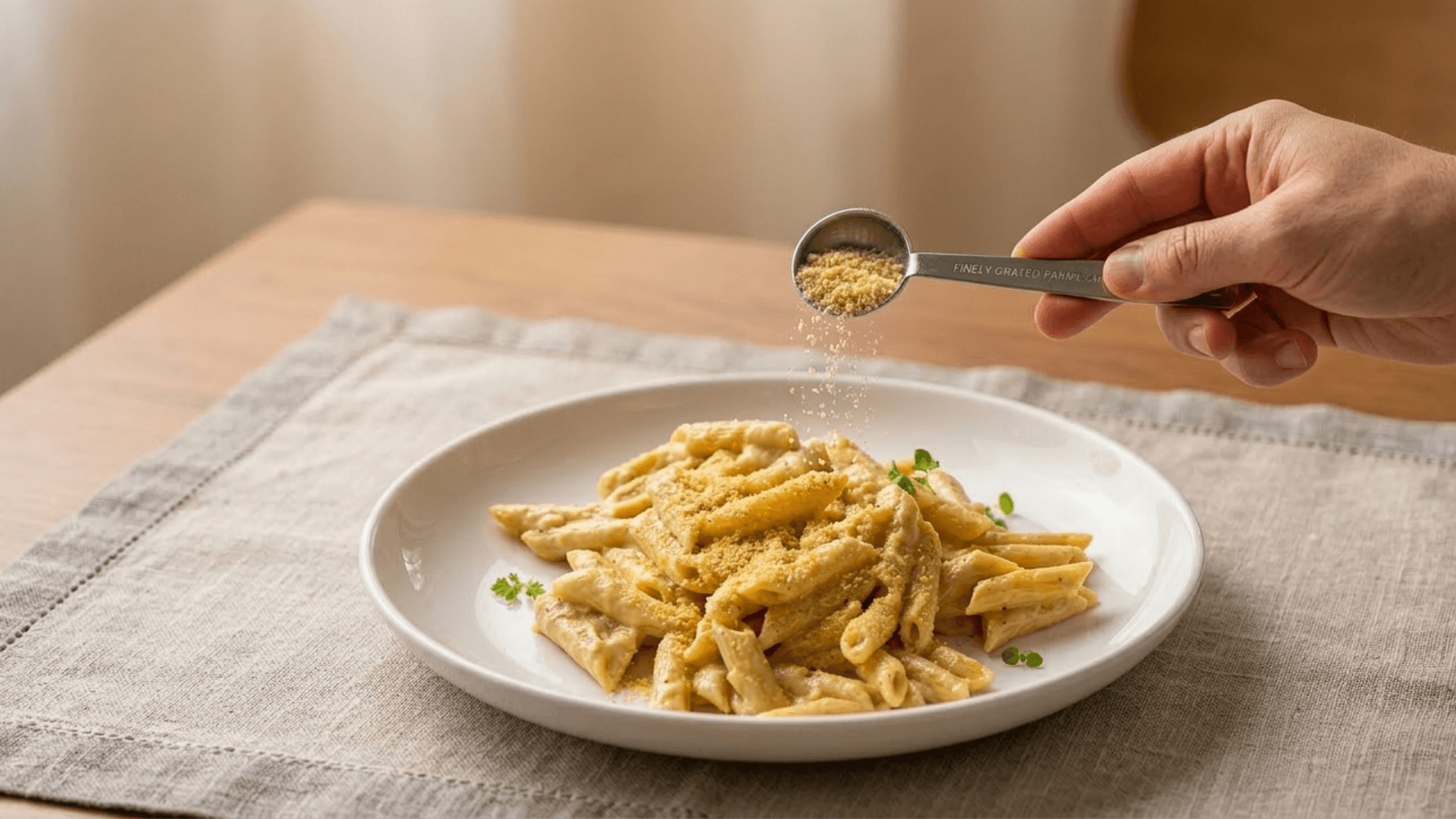 Pasta en salsa blanca vegana cremosa (sin lácteos y con proteína)