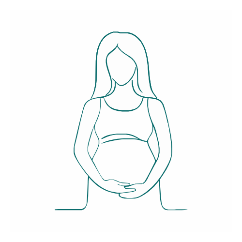 Line drawing of a pregnant woman holding her belly, conveying calmness and anticipation.