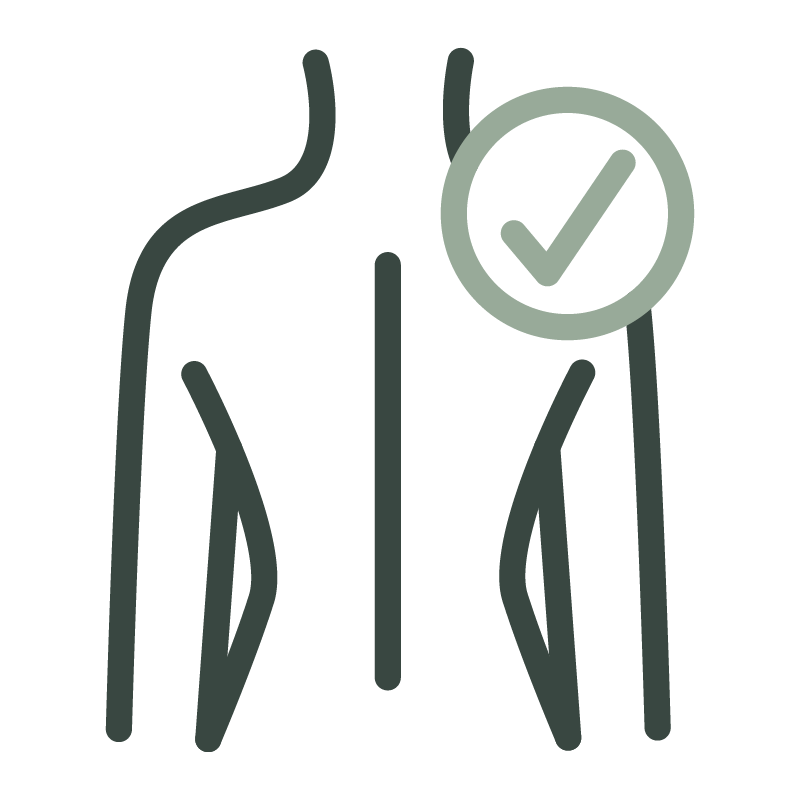 Line drawing of a human back with a checkmark symbol indicating health or wellness.
