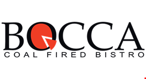 Logo for BOCCA Coal Fired Bistro featuring a red circle with a slice cut out, resembling a pie chart or pizza slice.