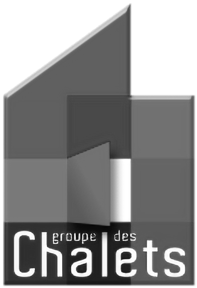 Logo de 'groupe des Chalets Toulouse' avec une représentation stylisée de plusieurs chalets en gris et noir.