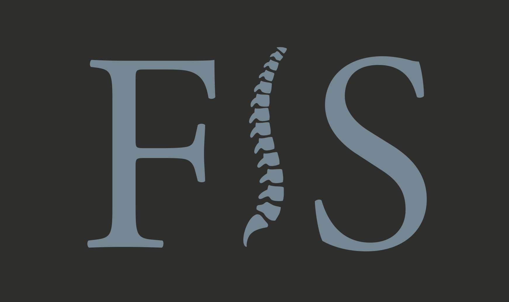 Letter F followed by a spinal column graphic and the letter S on a dark background. Initials standing for Fabian Schulz