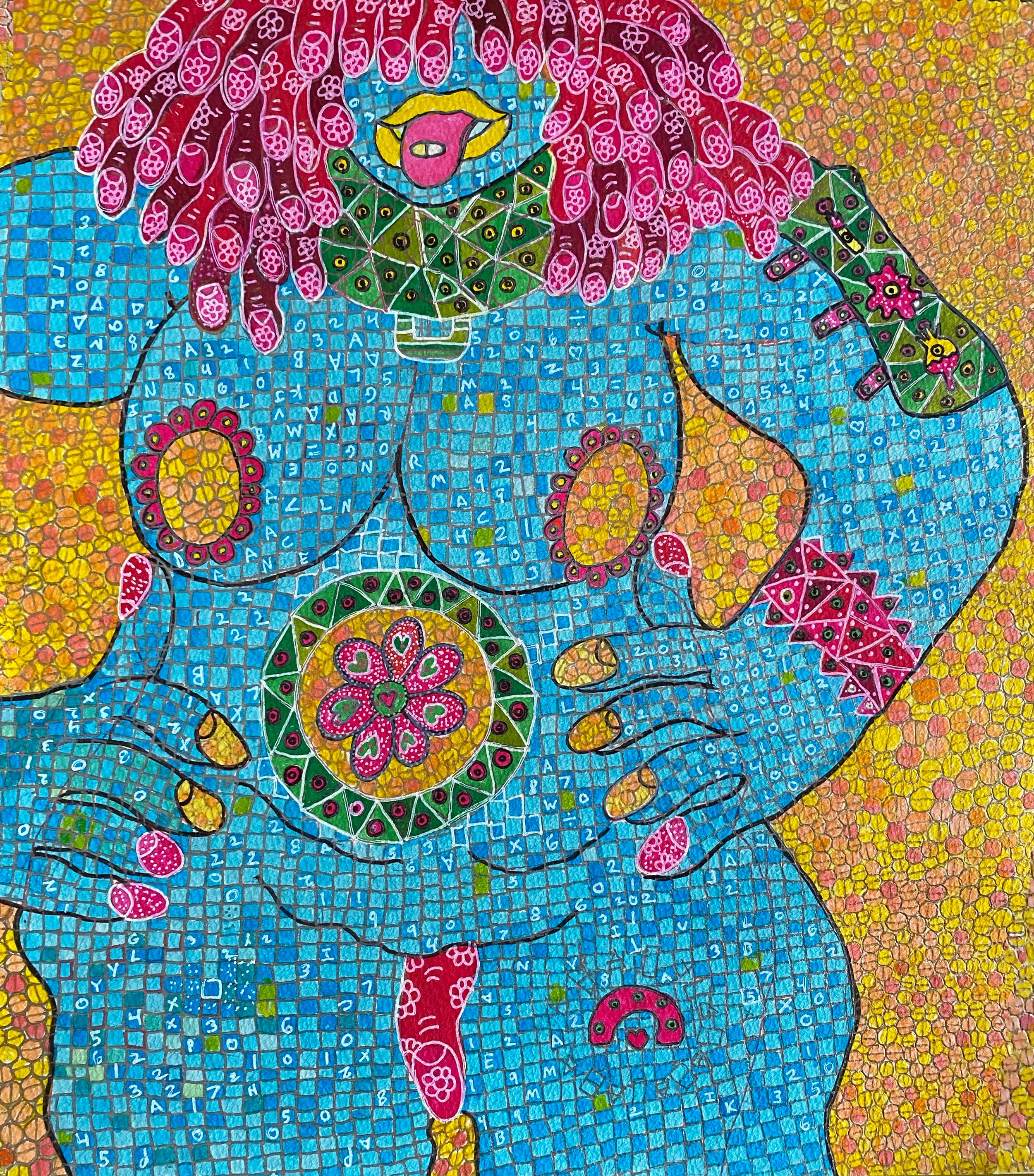 Emma, Watercolor Markers, Gel Pens and Sticky Notes on Paper, November 2023