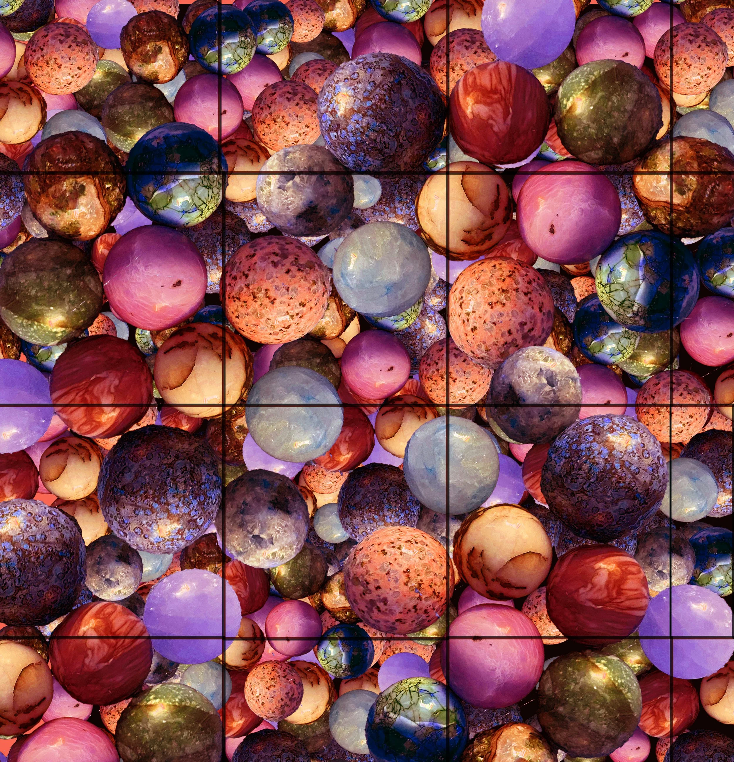 “Just Orbs”, Digital Assemblage, 8 × 8 in, October 2025