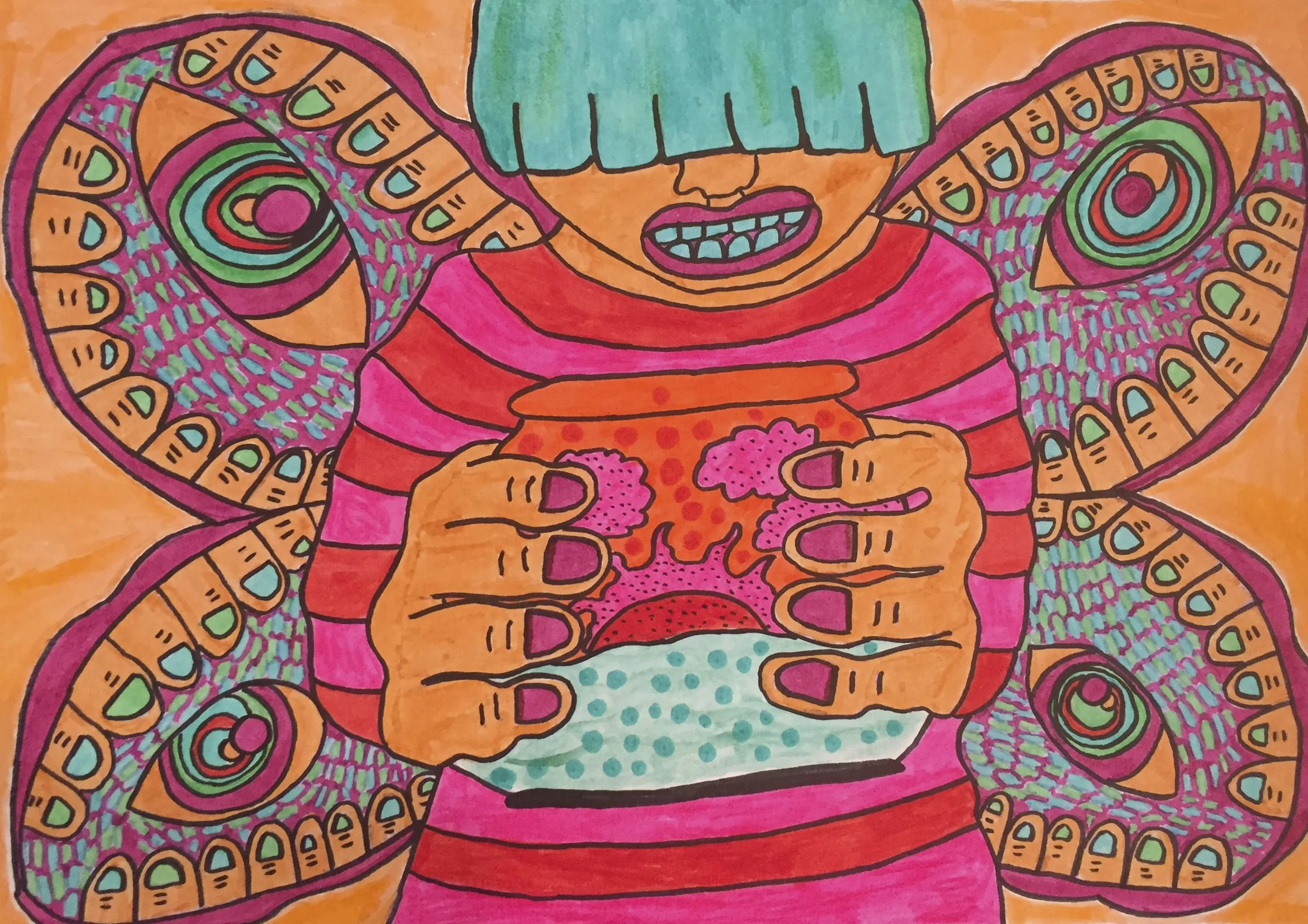 What a View, Watercolor Markers and Gel Pen on Paper, 12inx18in, August 2021