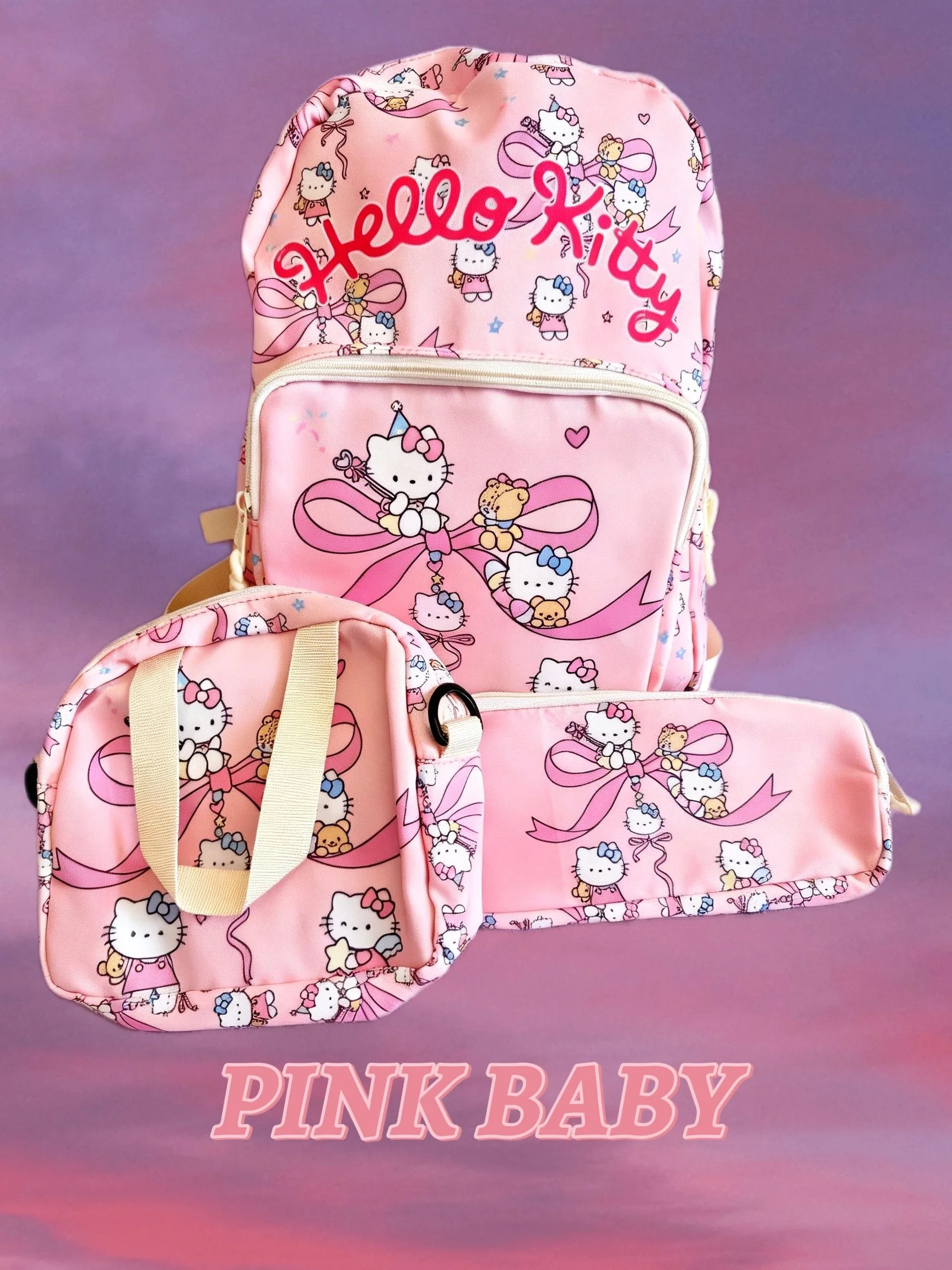 Hello Kitty back pack with matching vanity bag and pencil case
