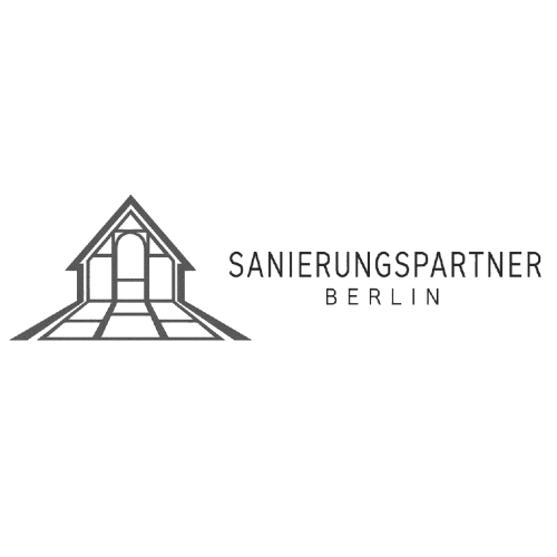 Logo mit Haus und Gitter, Text 'Sanierungspartner Berlin'