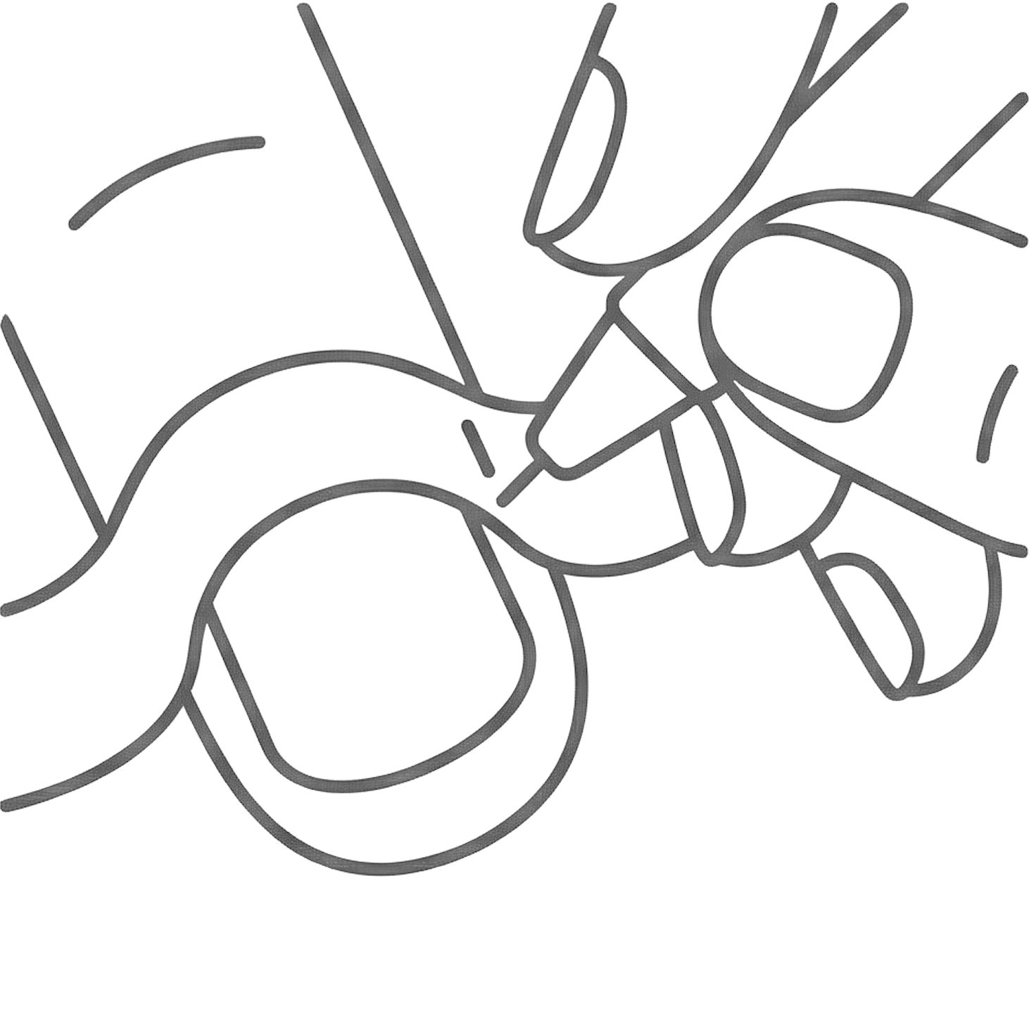 A simple line drawing of a person's hand holding a marker, drawing on an oval-shaped object, possibly a piece of paper or a balloon.