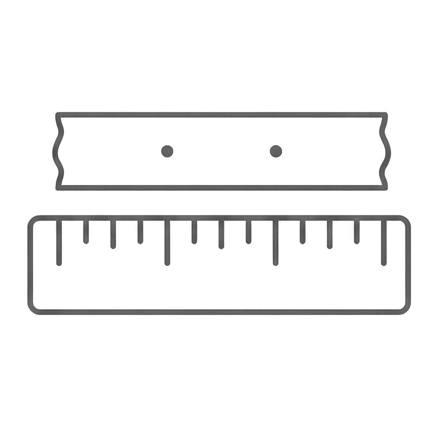 Gray illustration of a razor blade and a ruler for measurement.