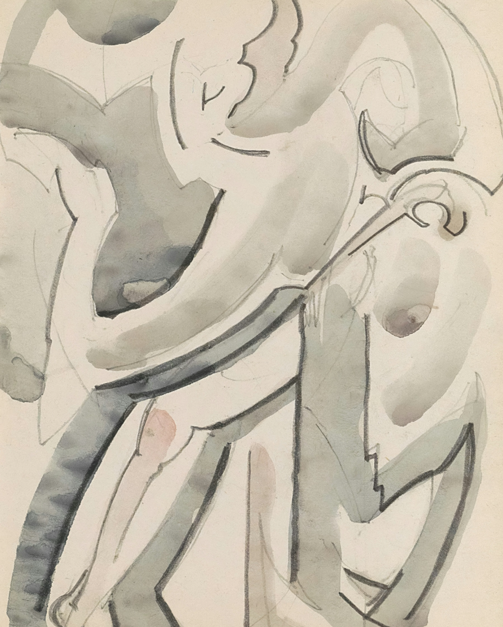 Abstract watercolor painting of a person playing a violin.