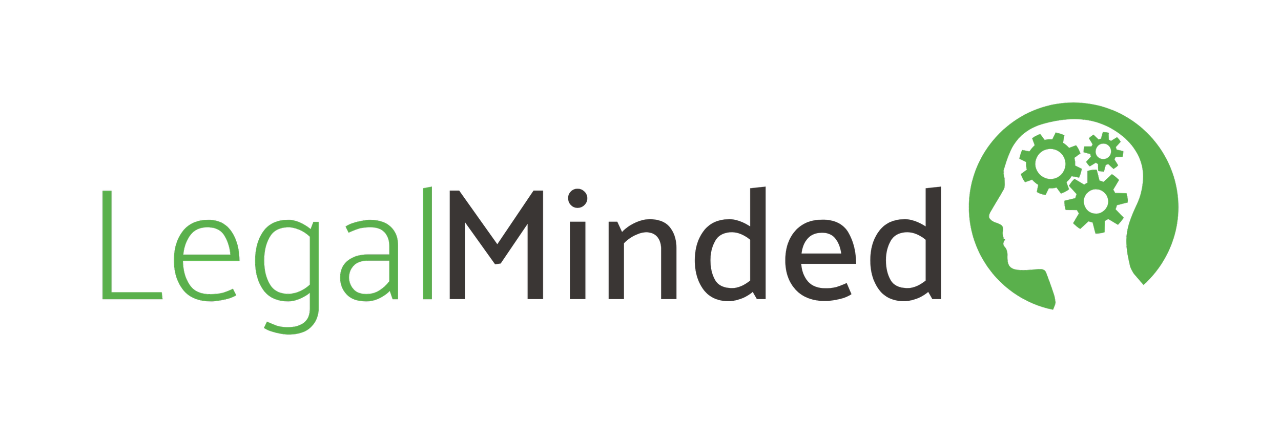 Logo for LeadMinded featuring a stylized silhouette of a human head with gears inside and the text 'LeadMinded' in green and black.