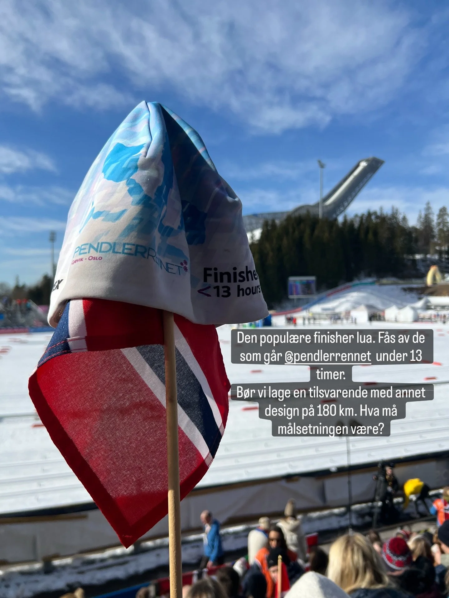 Den popul&aelig;re finisher lua. F&aring;s av de som g&aring;r @pendlerrennet  under 13 timer.
B&oslash;r vi lage en tilsvarende med annet design p&aring; 180 km. Hva m&aring; m&aring;lsetningen v&aelig;re?