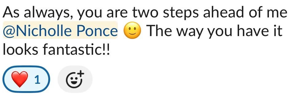 Social media comment praising @Nicholle Ponce with a smiling emoji and a heart reaction.