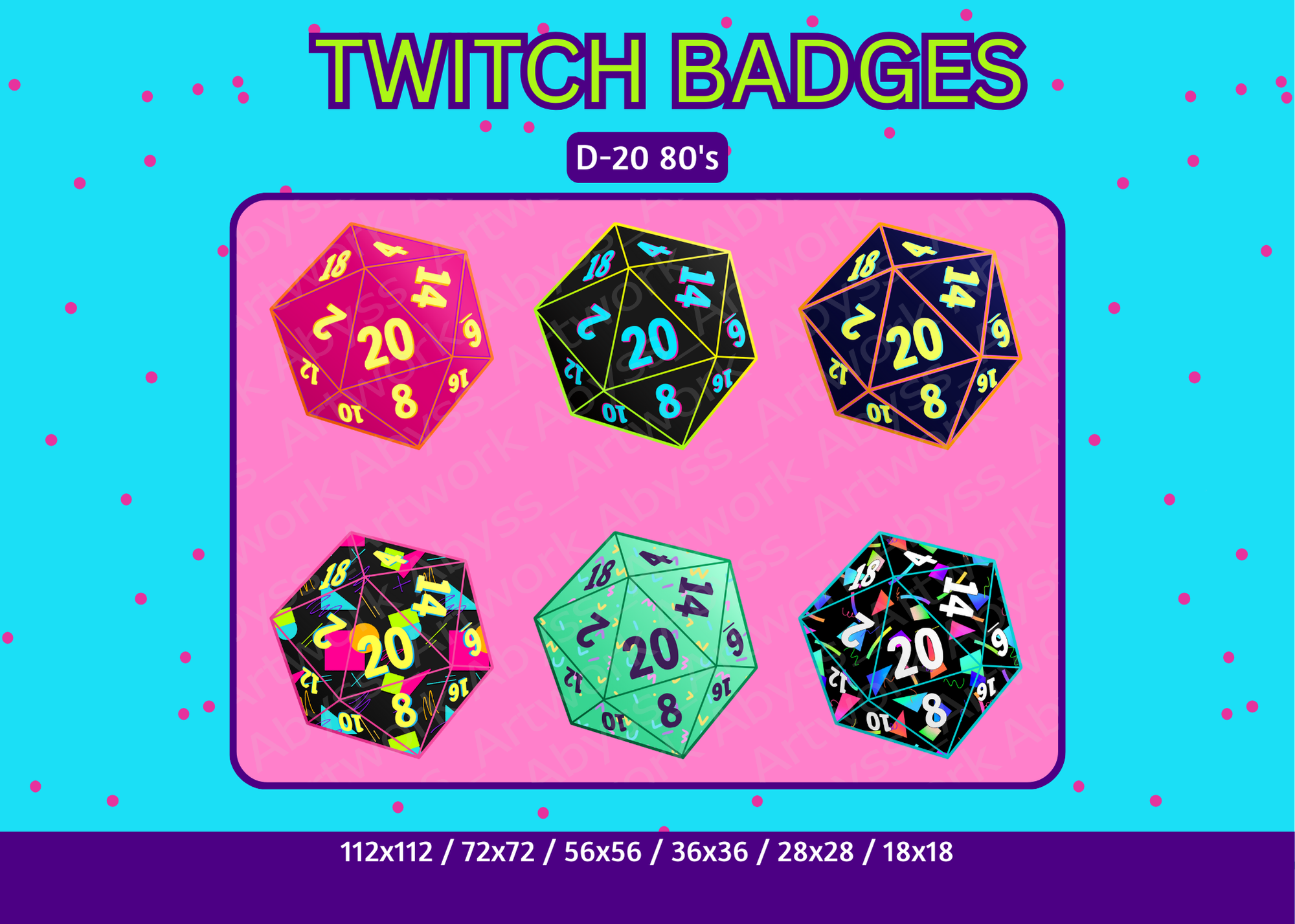 D-20 80's Sub/Bit Badges - Twitch