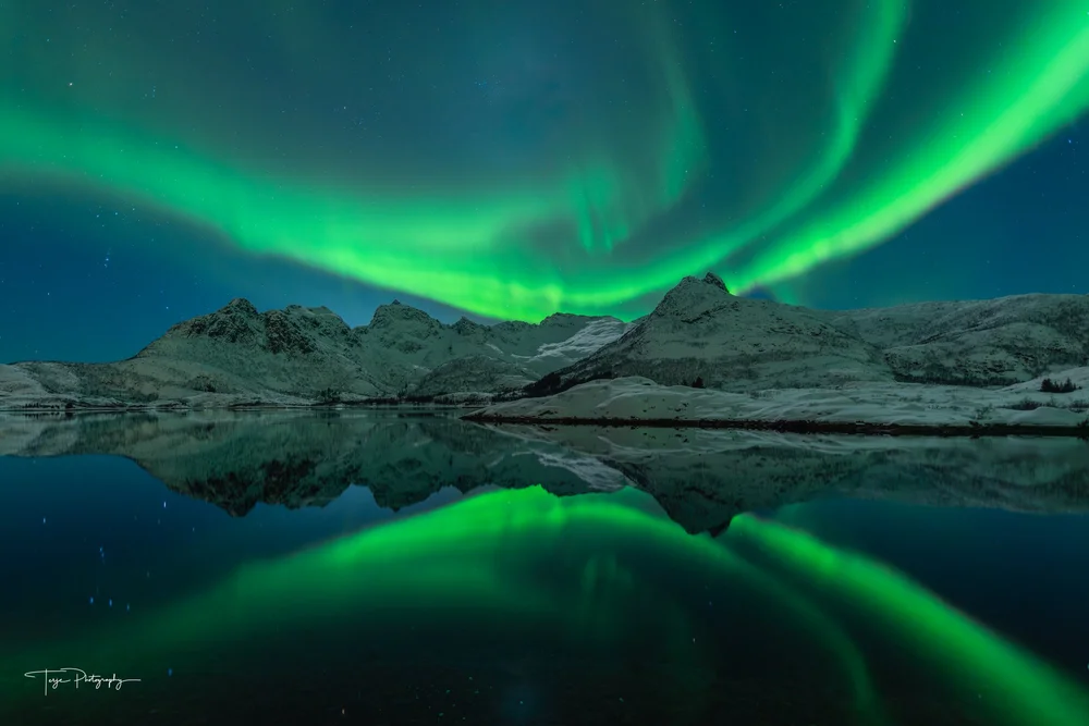 Winter landscape and Northern Lights in Northern Norway