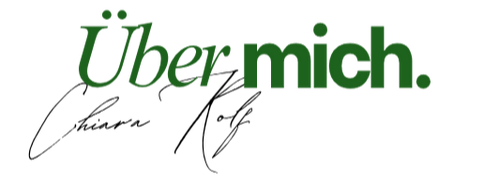 Text saying "Über mich." in green and black font.