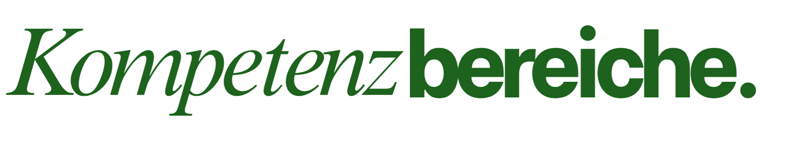 German text in green font that reads "Kompetenzbereiche."