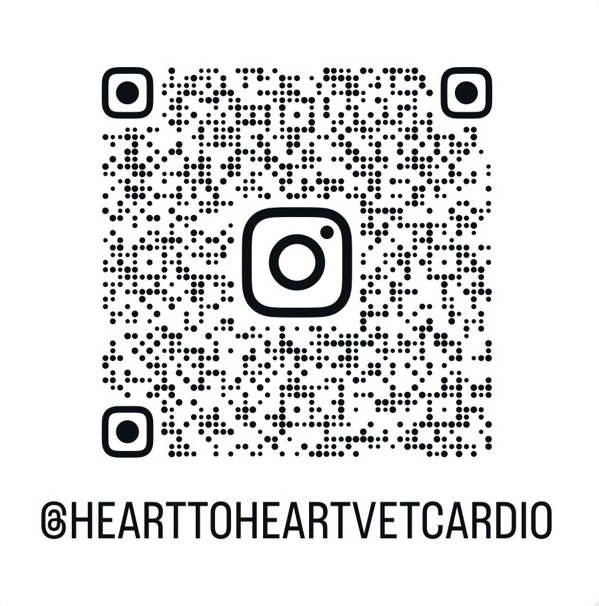 A QR code with the Instagram handle '@HEARTTOHEARTVETCARDIO' written below.