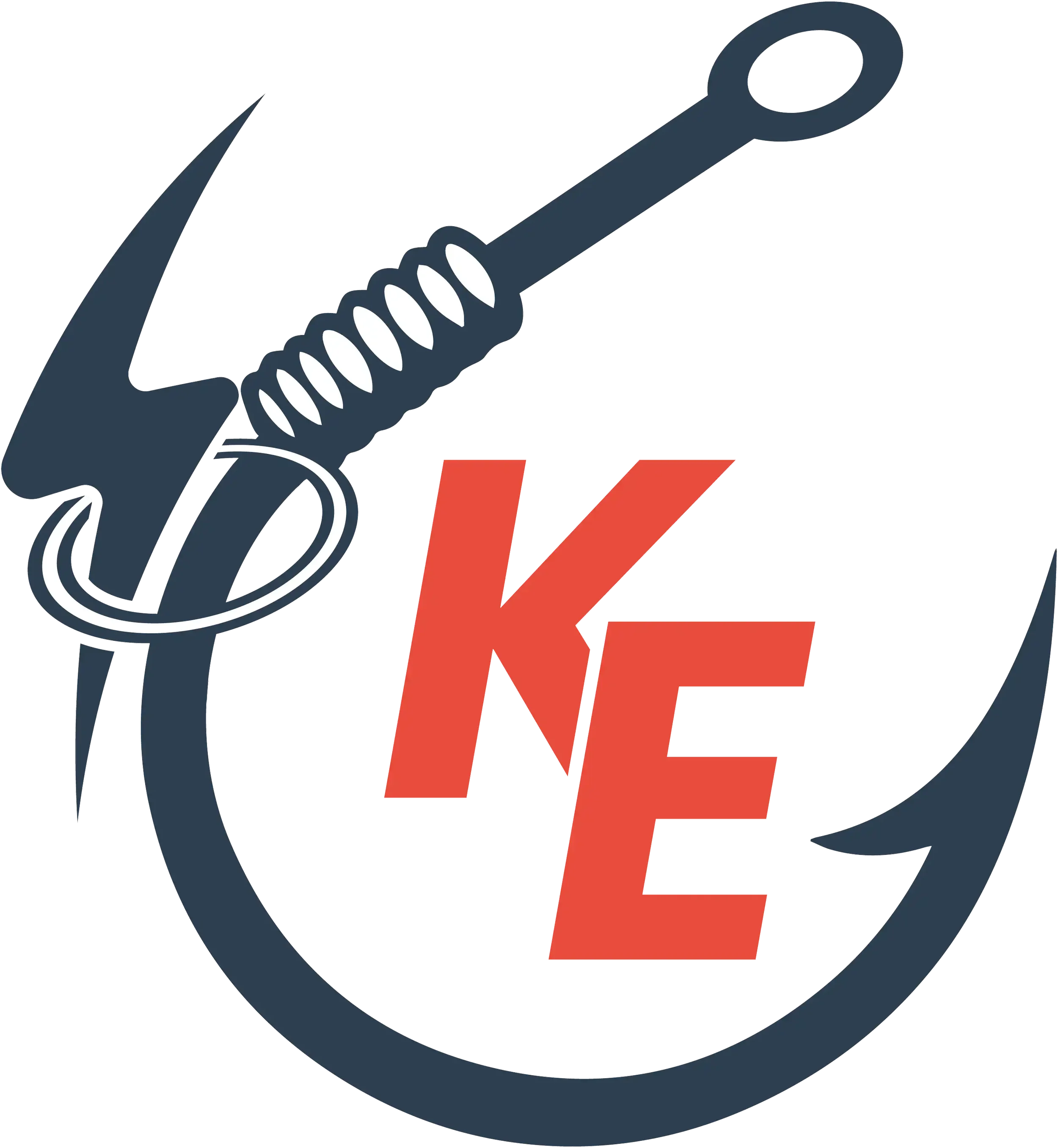 Keeners Electric logo with a stylized navy blue lightning bolt and fish hook around the red letters 'KE' in the center.