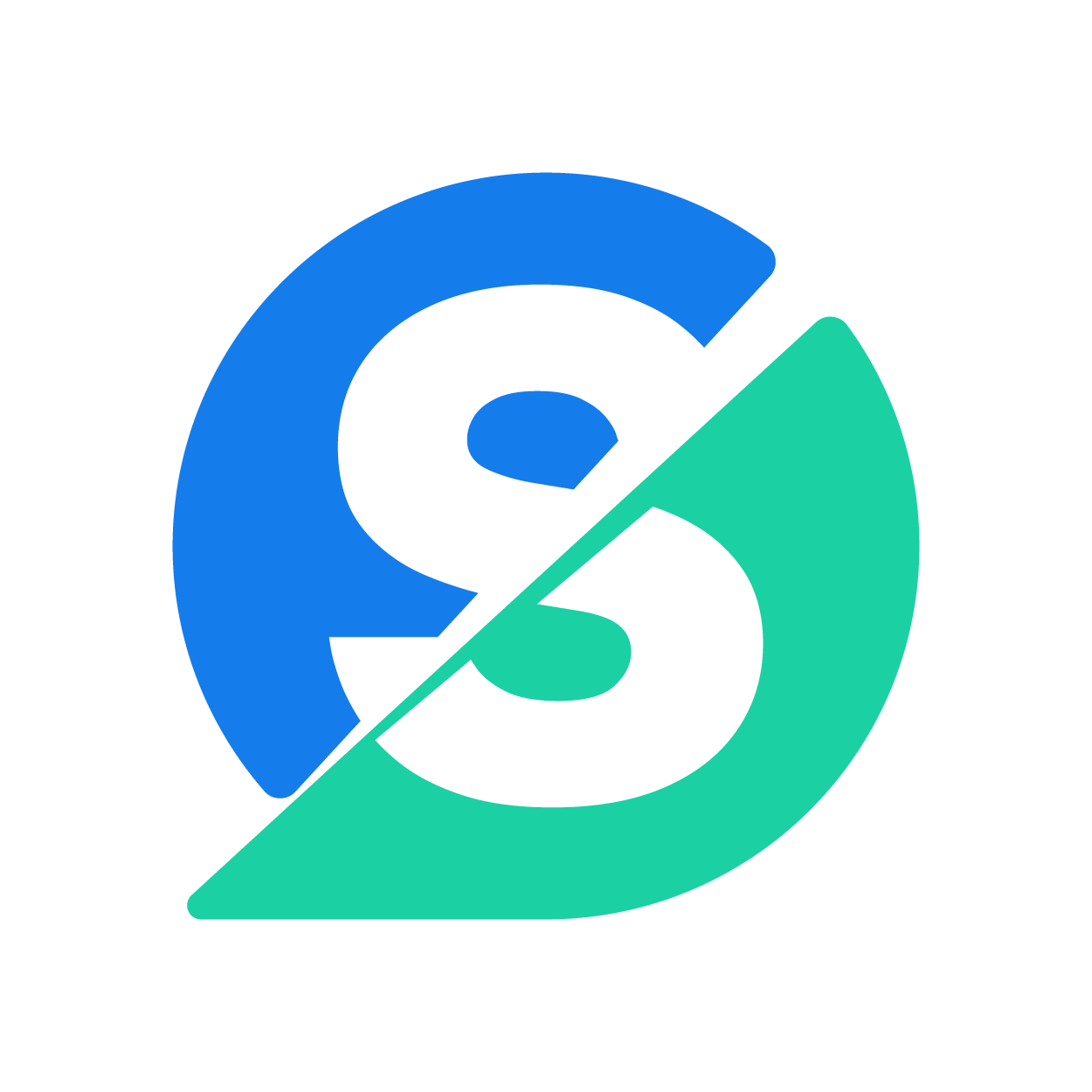 Colorful logo with a diagonal split, the upper half in blue with a stylized letter 'G', and the lower half in green with a stylized letter 'S', on a black background.