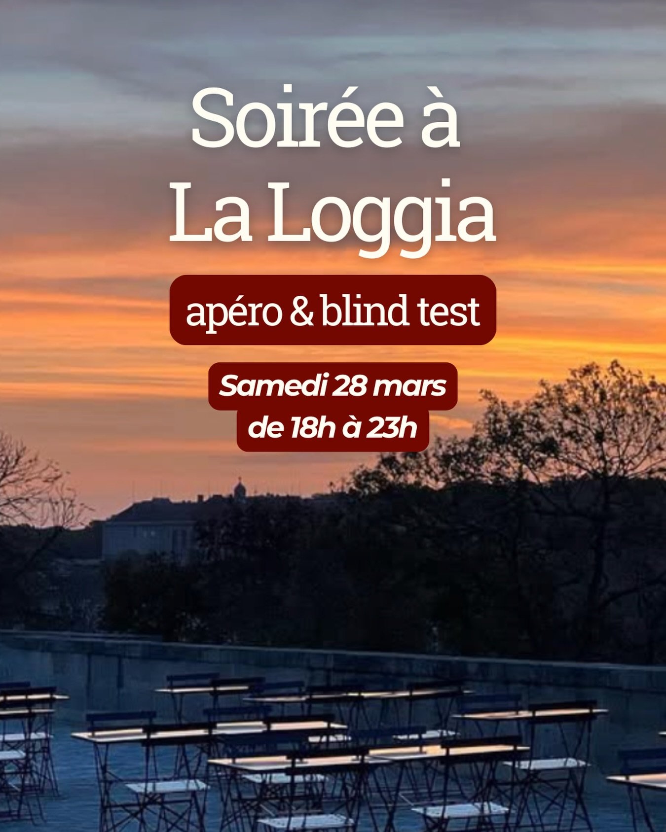 Prochaine soir&eacute;e 🎉🎉🎉 samedi 28 mars de 18h &agrave; 23h.

Ap&eacute;ro et Blind-Test &agrave; partir de 21h30 🎶
Des ann&eacute;es 80 &agrave; aujourd&rsquo;hui. 

On attend vos inscriptions pour les &eacute;quipes (les places sont limit&ea