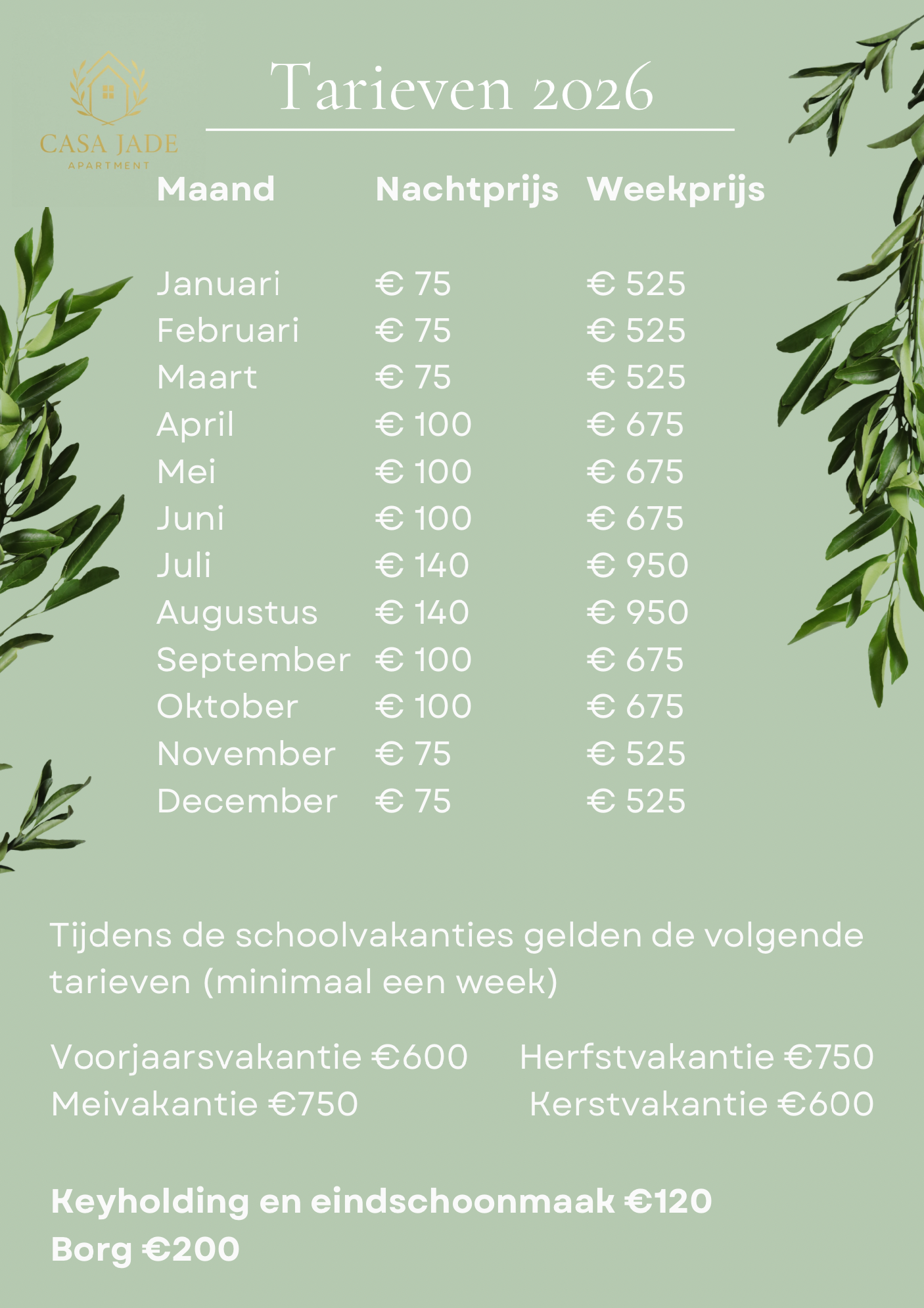 Tarieven Casa Jade Apartment 2026 Costa Blanca