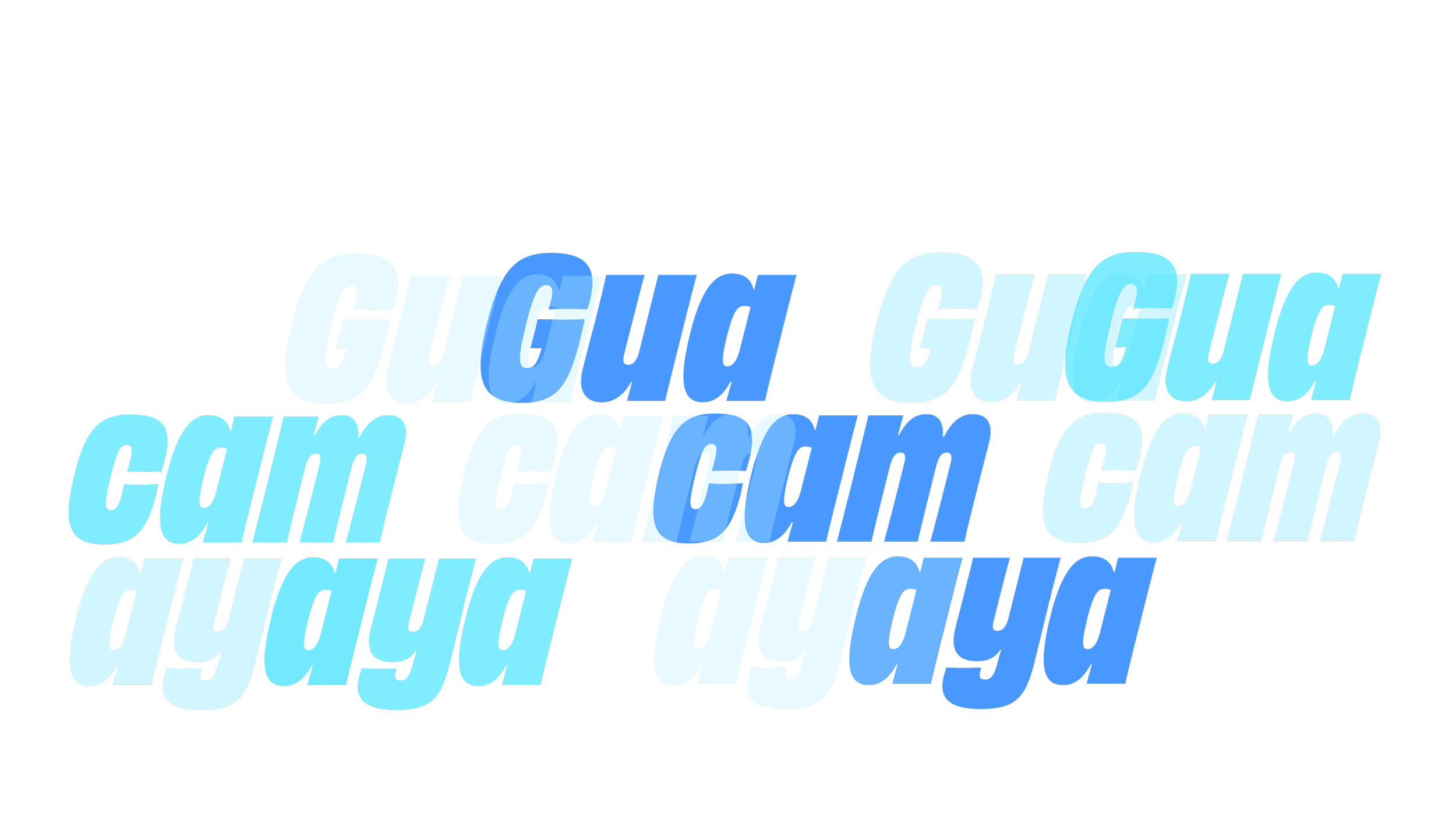 Multiple overlapping words in different shades of blue and light blue, with some in bold, on a black background.