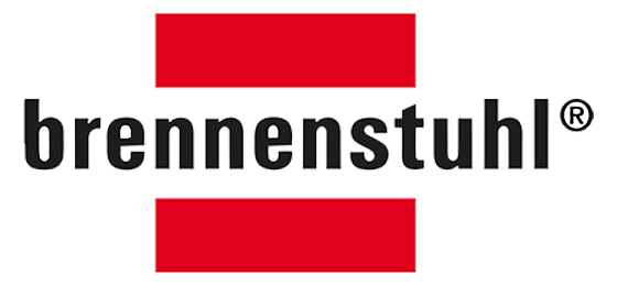 Logo mit dem Text "brennenstuhl" in schwarzen Buchstaben, mit roten Rechtecken oberhalb und unterhalb des Textes.