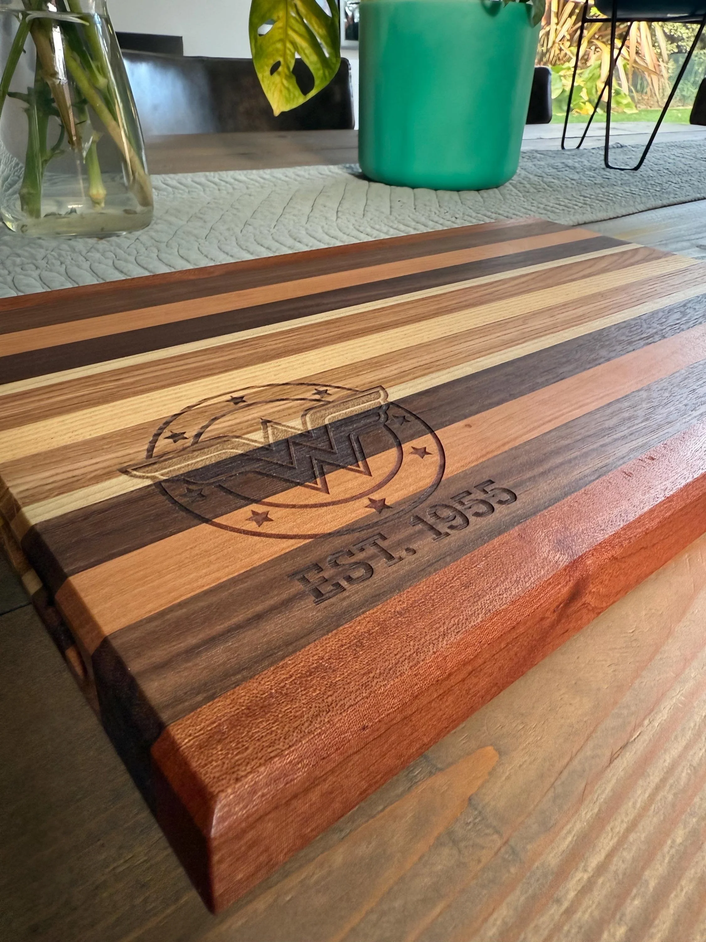 Handmade Hardwood Cutting Board: Unique Striped Design (ships 1-2 weeks)