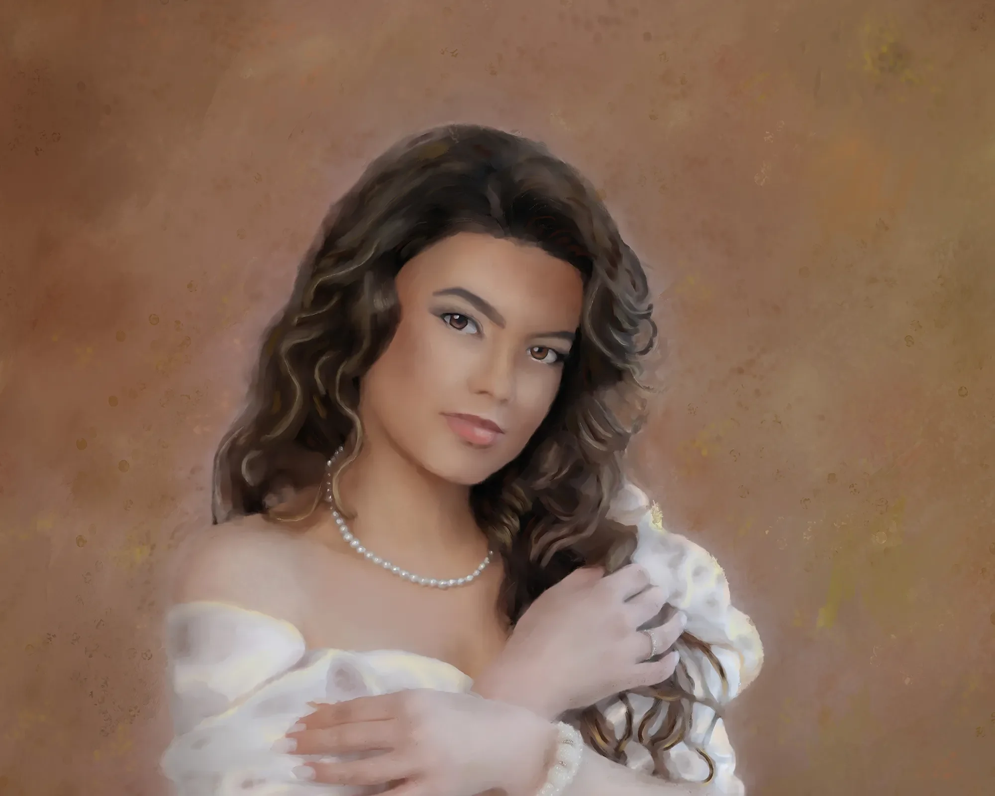 Clos up of a digital painting portrait impressionist style textured brush strokes custom portrait from photo