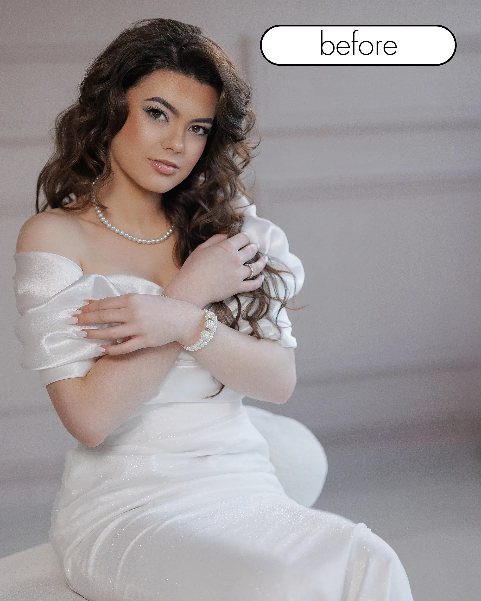 studio portrait woman white dress soft lighting original photo for digital painting reference