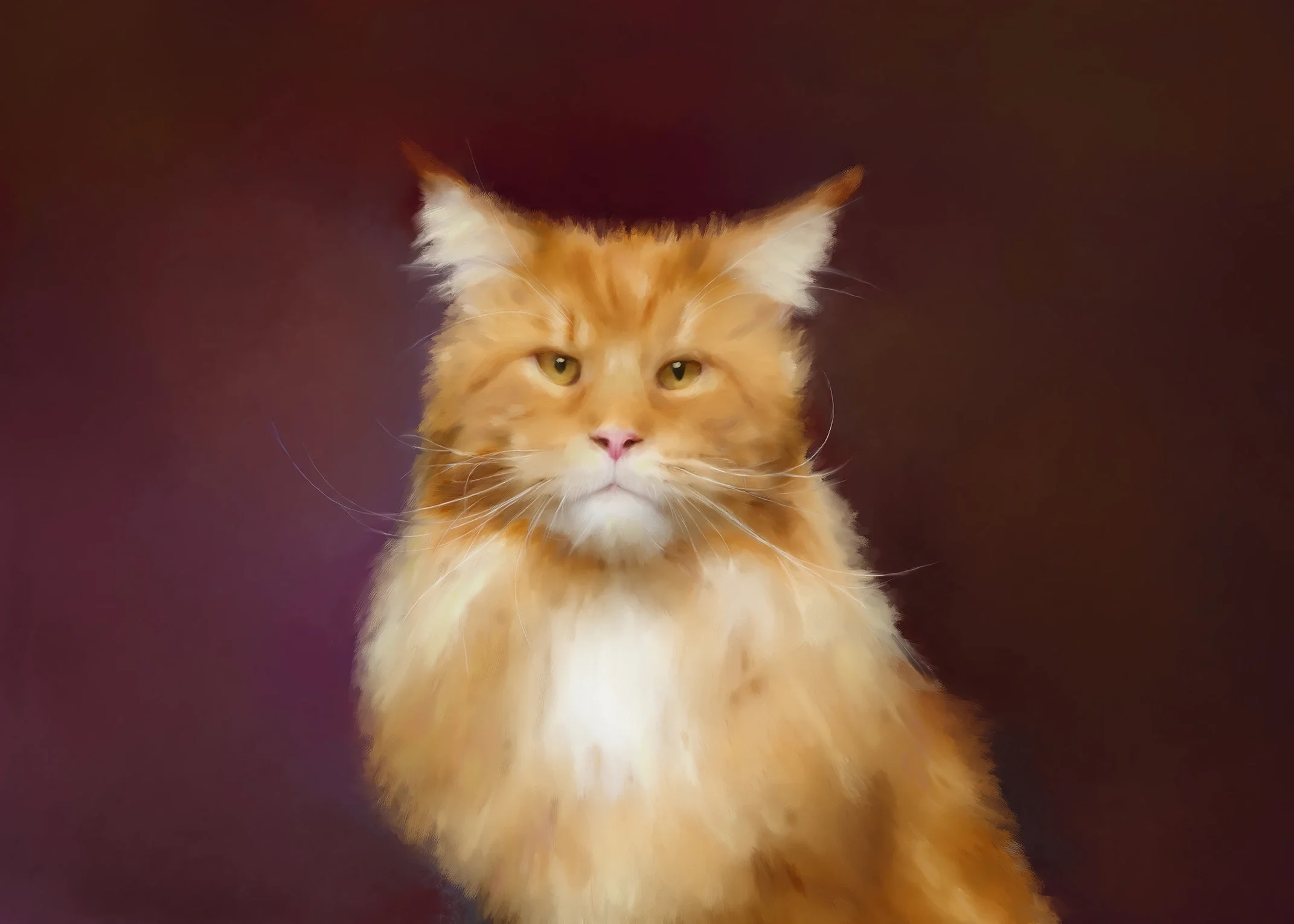 Portrait of a Maine Coon cat in an Old Master's style.