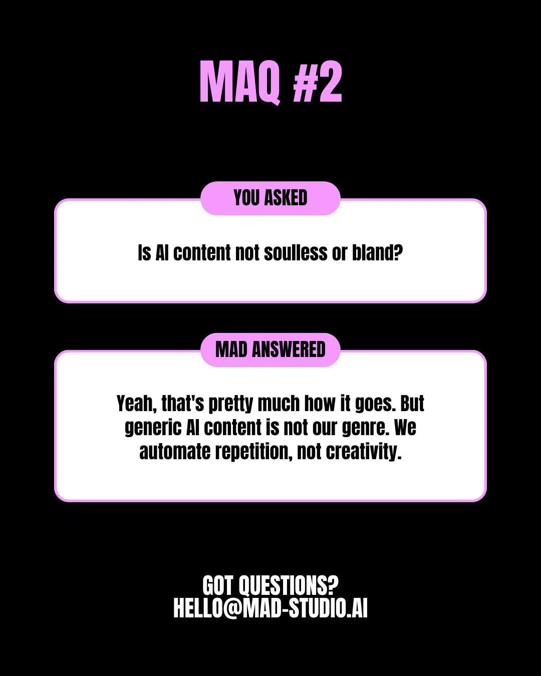 Got MAD questions? There&rsquo;s no such thing as too crazy. Only boring ones.

#AIfilm #AIvideo #AIcontent