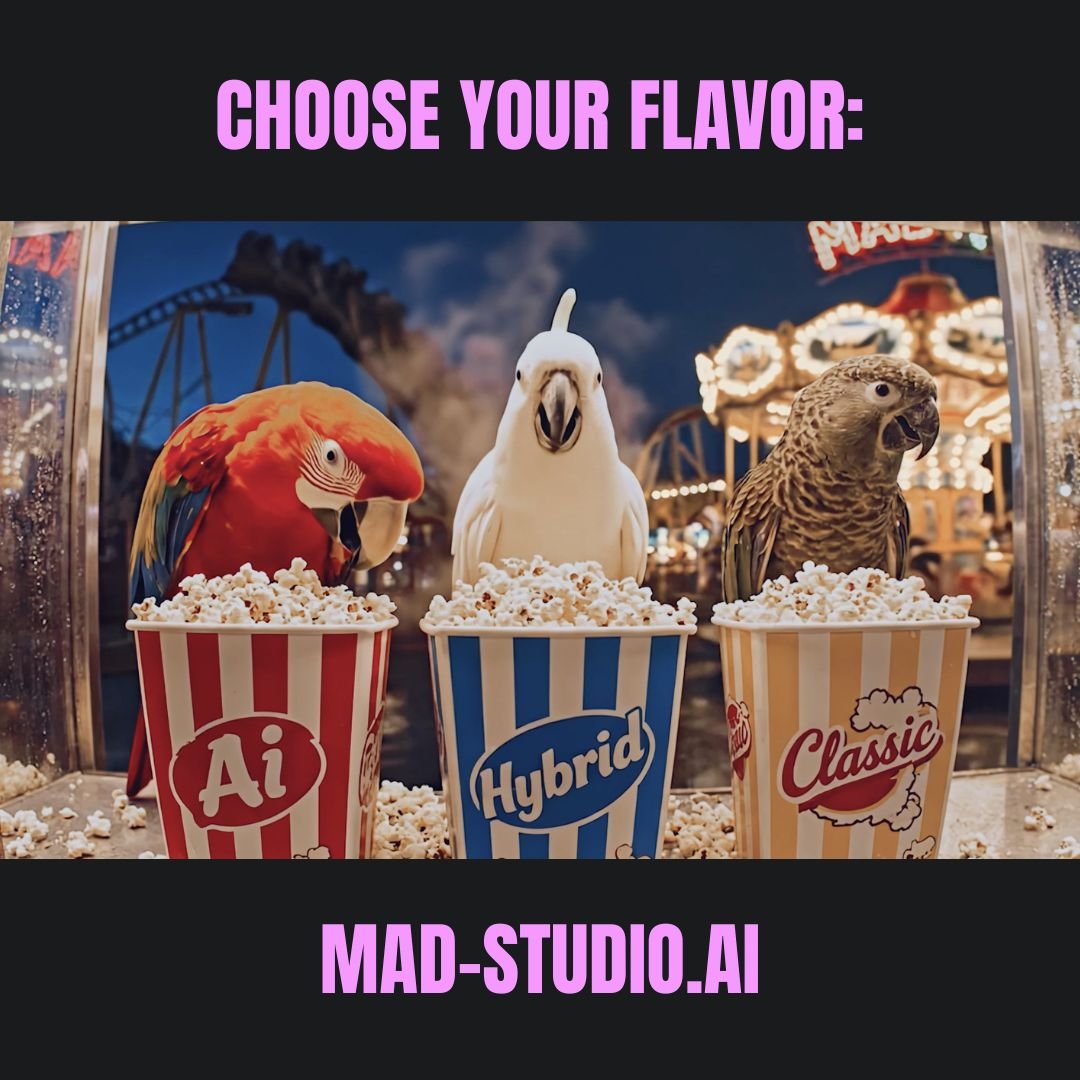 Content that pops &ndash; AI-flavored. Hybrid-mix. Classic taste. Think we're MAD? You're welcome.

#AIvideo #AIfilm #AIcontent #AI #Creativity