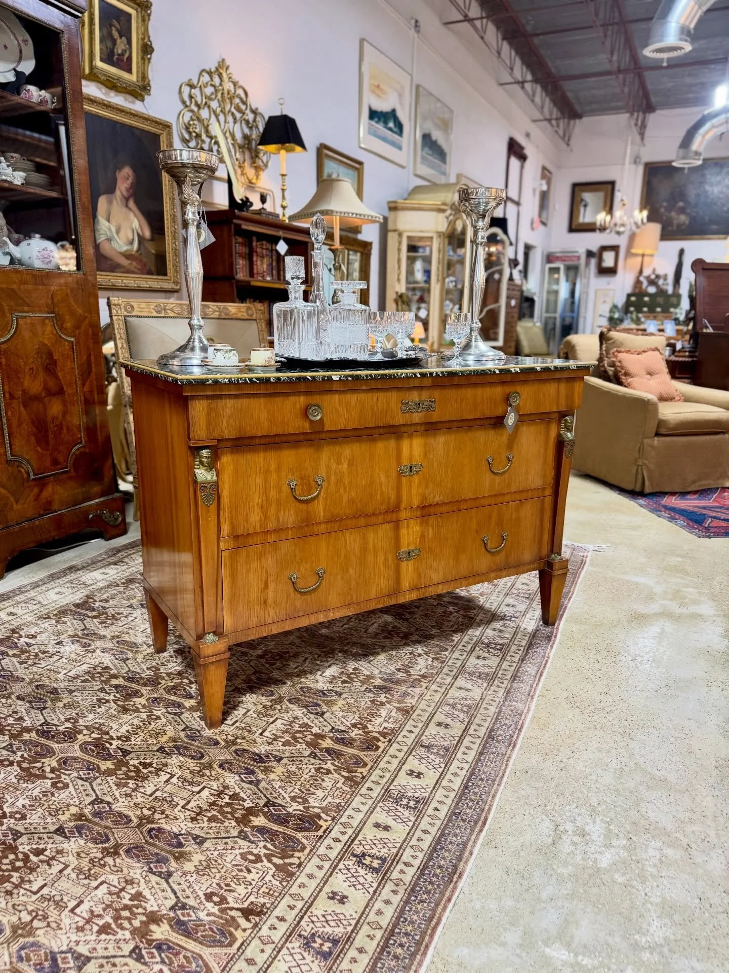 *SOLD* This piece is just too cool!

Vintage fruit wood French Empire style commode with verde marble top &mdash; let us know if you&rsquo;d like more information.

#vintagefurniture #shopvintage #shopchattanooga #circachattanooga