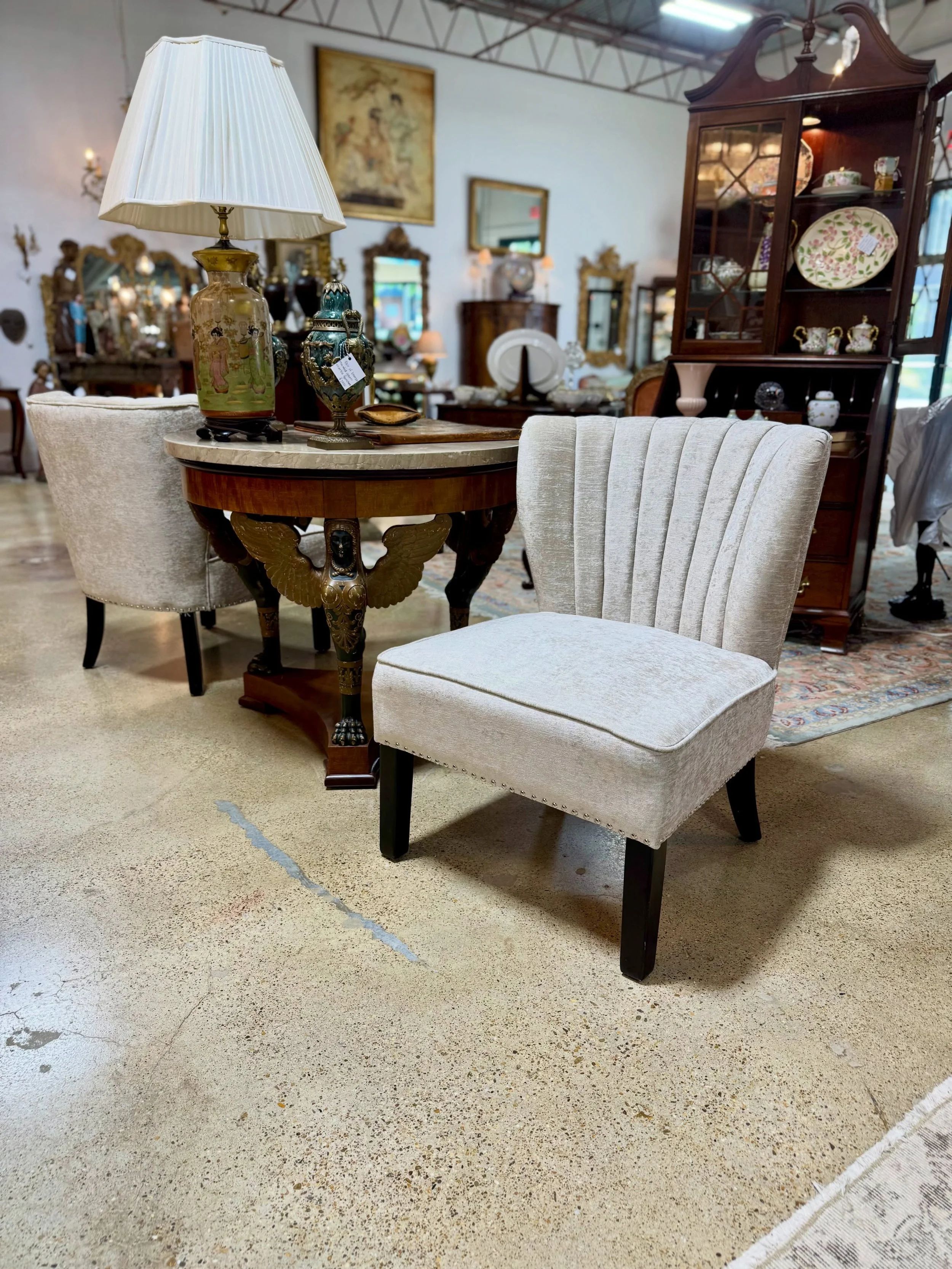 Sleek &amp; modern.

Pair of modern slipper chairs &mdash; let us know if you&rsquo;re interested and we&rsquo;ll send more info!

#SlipperChairs #ModernStyle #Chairs #CircaChattanooga #ShopChattanooga