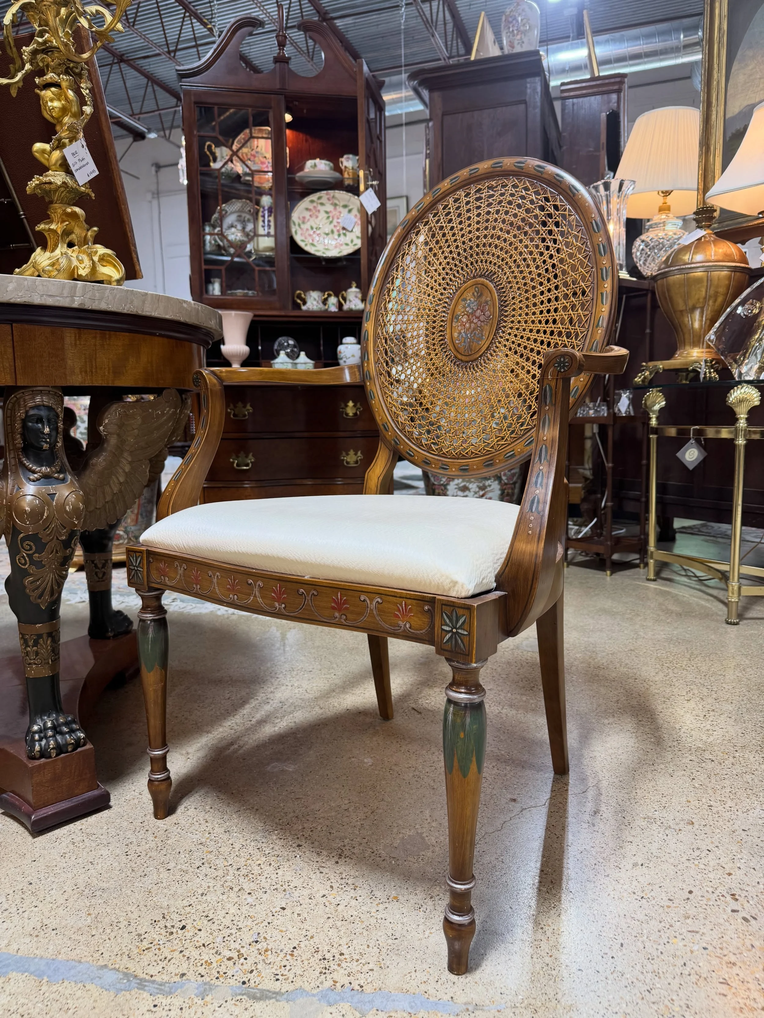 This pair of chairs is getting a lot of attention. Imagine if they were in your home 😉

Pair of Louis XVI wheelback, hand-painted cane chairs &mdash; let us know if you&rsquo;d like more info!

#LouisXVIStyle #WheelbackChairs #CaneChairs #Chairs #Ci