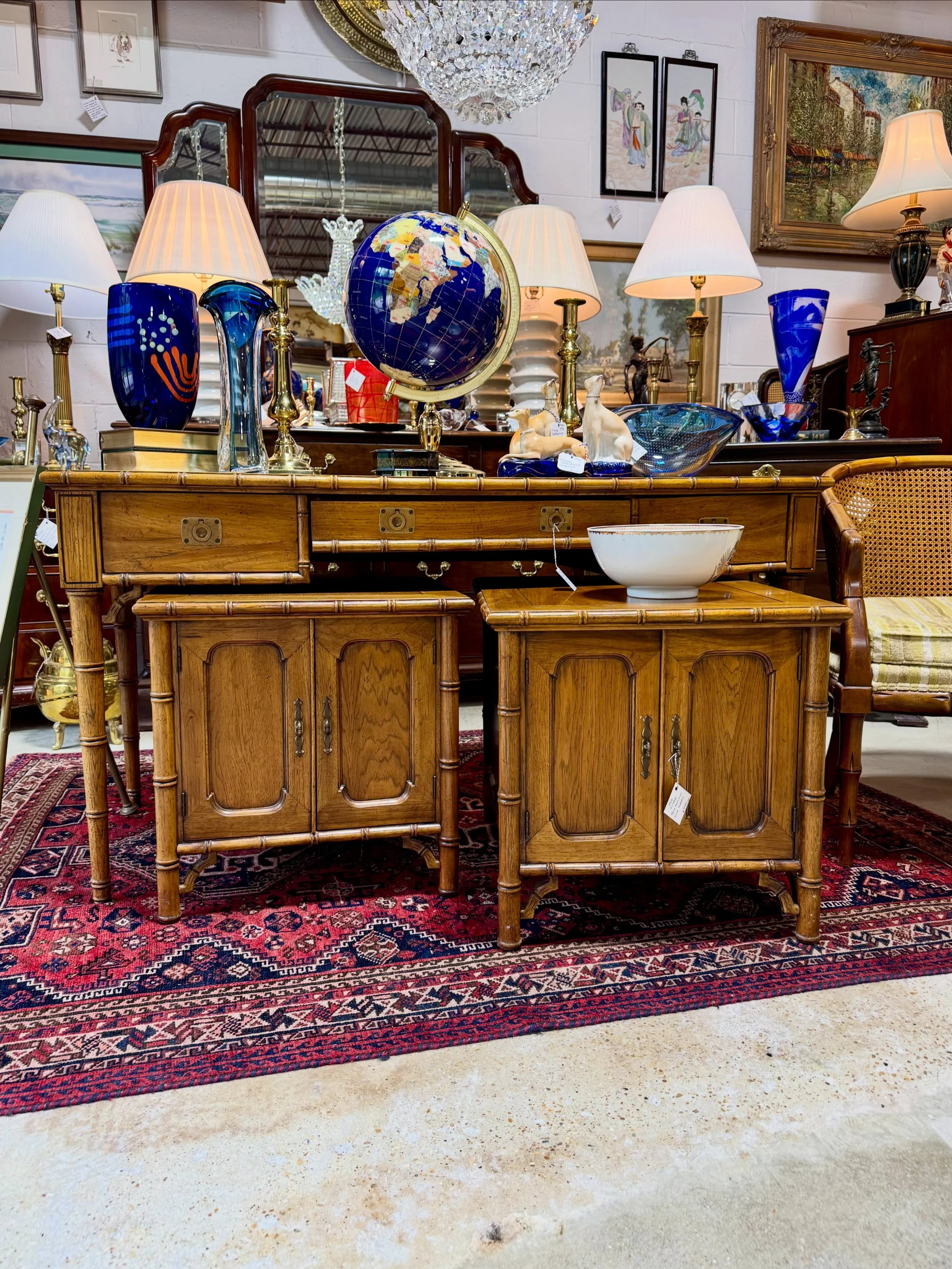 New (to the shop) vintage Globe Furniture pieces 🤩

Faux bamboo desk and pair of end tables &mdash; let us know if you&rsquo;d like more information.

#FauxBambooFurniture #CircaChattanooga