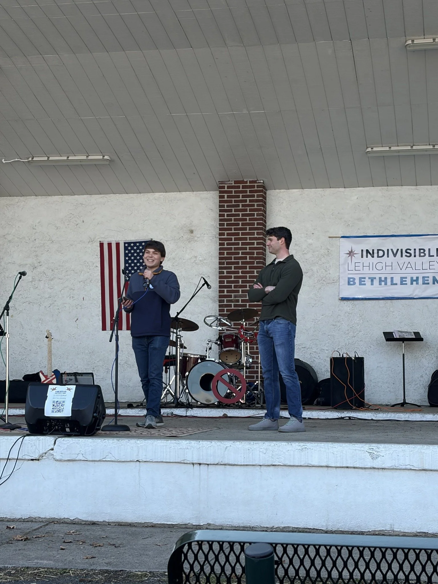 March 28, 2026: LVYD attends No Kings 3 in Bethlehem, PA. President Shad Yoder (L) and Vice President Aiden Gonzalez (R) address crowd.
